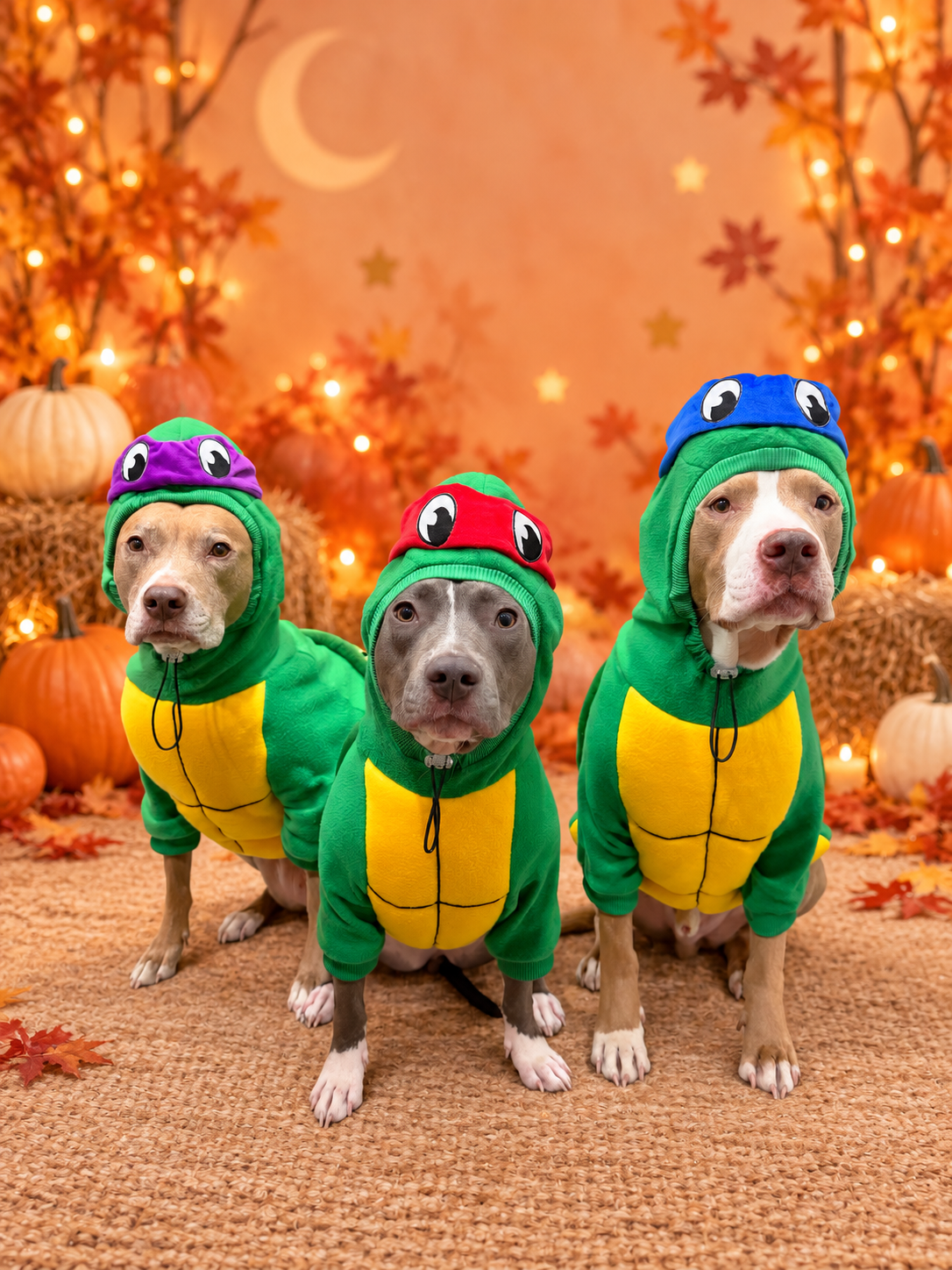 Knight, Aston, and Stormi dressed as the Teenage Mutant Ninja Turtles